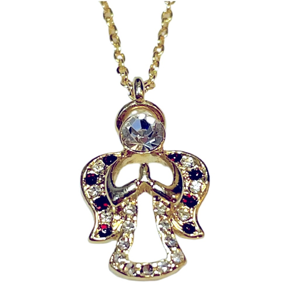 DANBURY MINT 14k gold plated Amethyst CZ Praying Angel Pendant on chain - Picture 9 of 9